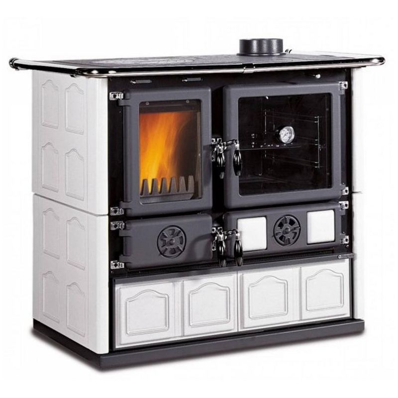 Cuisinière à bois raccordable - LA NORDICA Rosa 5.0 Maiolica Blanche 8.8 kW